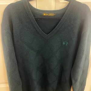 Bob Cellini Collection Men's Dark Green V-Neck Sweater 2L wool